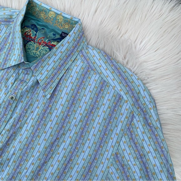 Robert Graham blue Plaid stripe button down Shirt Script Cuff 2XL - Picture 4 of 8